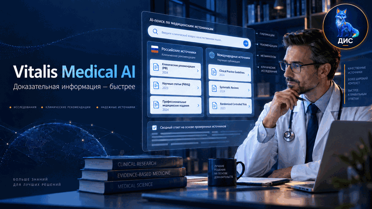 Vitalis Medical AI и маскот ДИС в правом верхнем углу